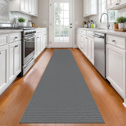 KOZYFLY Long Runners for Hallways 2x12 ft Washable Kitchen Runner Non Slip Rubber Backed Hallway Rugs Cotton Entryway Runner Rug Floor Carpet for Indoor Hall, Backdoor, Kitchen, Grey/Dark Grey