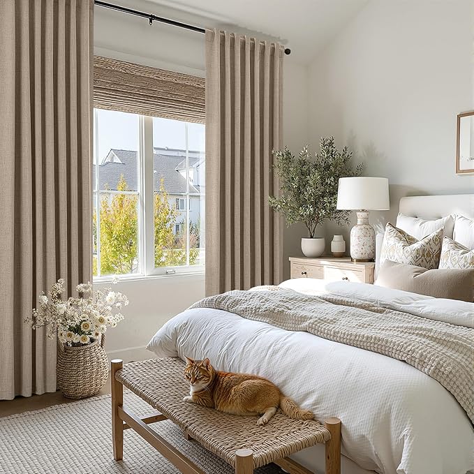 MIULEE 100% Blackout Linen Curtains for Bedroom, Brown Solid Luxury Decor Thermal Insulation Room Darkening Drapes for Living Room Nursery Back Tab Rod Pocket 42 x 84 Inches, 2 Panels