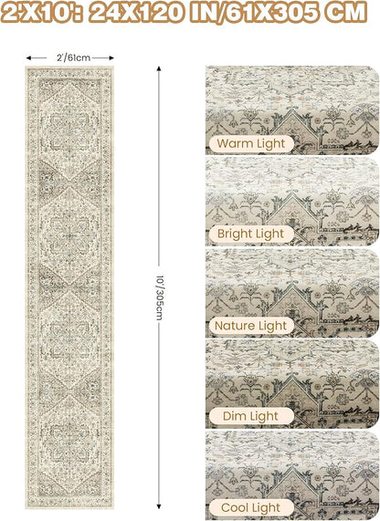 Runner Rug 2x10, Ultra-Thin Kitchen Rugs Non Slip Washable Rugs for Entryway Rug, Kitchen Runner Low Pile Vintage Soft Carpets for Living Room, Bathroom Bedroom (Brown/Beige,2'x10')