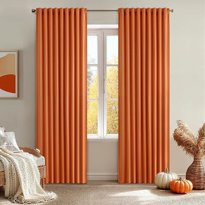 MIULEE Orange Back Tab Blackout Curtains 90 Inch Long 2 Panels Set for Living Room Bedroom Privacy, Rod Pocket/Pinch Pleated Fall Thermal Insulated Room Darkening Light Blocking Curtain, 52 x 90 Inch