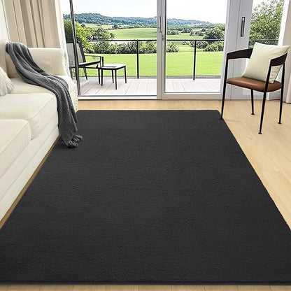 AROGAN Modern Shag Area Rug for Bedroom, 4x6 Feet Washable Rugs for Living Room, Indoor Floor Carpet, Plush Memory Foam Bedside Rugs for Kids Girls Teens Room Low Pile, Dark Grey