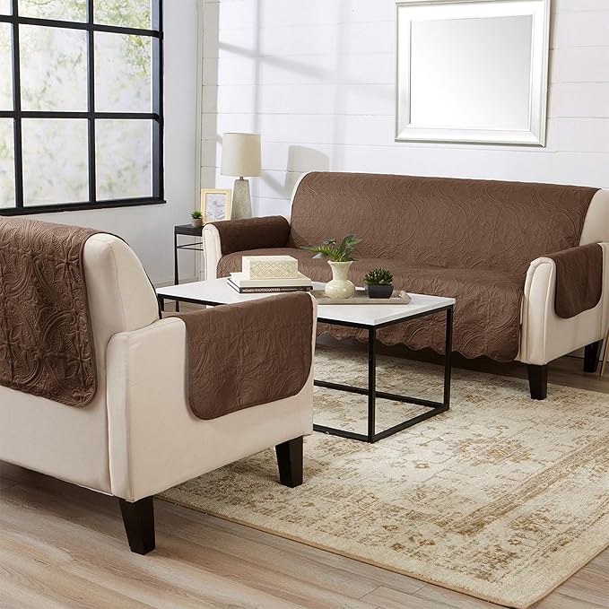 Great Bay Home Reversible Chair Cover - Washable Slipcover Furniture Protector with Elastic Straps - Perfect for Kids & Pets - Quilted & Stitched Detail (Chocolate/Taupe)