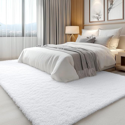 OLANLY 5x6 Area Rugs for Living Room Bedroom, Machine Washable Soft Fluffy Shaggy Bedside Rug, Indoor Floor Carpet for Kids Girls and Boys, Dorms, Nursery Rooms, Home Decor Aesthetic, White