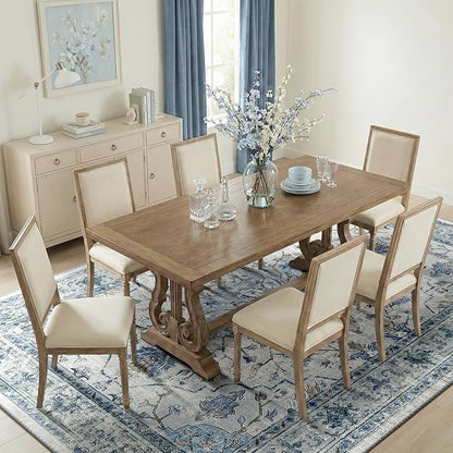 Area Rugs 5'x8' Washable Non-Slip, Floral Vintage Distress Print Pattern Medallion Carpet for Living Room Bedroom Dining Room, Light Blue Navy Beige Gray White