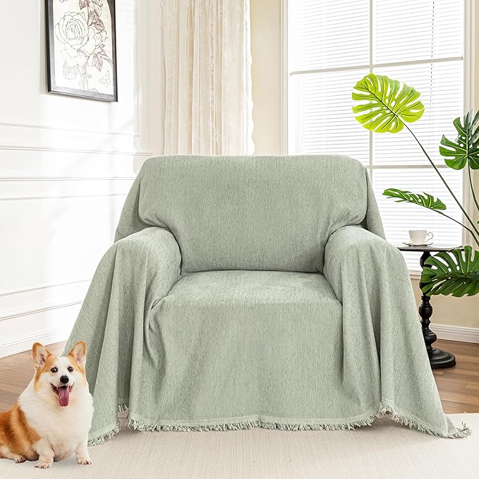 MYSKY HOME Oversized Armchair Couch Cover for 1 Cushion Couch, Washable Sofa Protector, Chair Chenille Couch Covers, Wingback Chair Cover Sofa Covers Sofa Throw Sofa Slipcovers, 71"X91", Sage Green