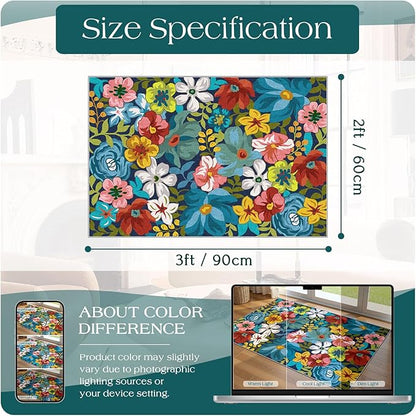 Front Door Mat Outside Entrance - 2x3 Spring Non-Slip Washable Doormat Indoor Outdoor Entrance Colorful Botanical Floral Rug Small Throw Rugs for Entryway Bedroom Kitchen Front Porch Decor