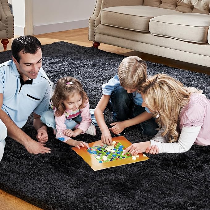 8x10 Feet Large Area Rug, Shag Fluffy Bedroom Carpet, Soft Rugs for Nursery, Furry Rugs for Girls Boys Kids Room, Extra Large Fuzzy Rug, Shag Carpet, Black