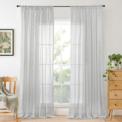BGment Light Grey Linen Curtains 80 Inch Length for Living Room, Window Drapes Lightweight Rustic Country Textured for Bedroom Farmhouse Decor Rod Pocket, 2 Panels Set, 52 Inch Wide