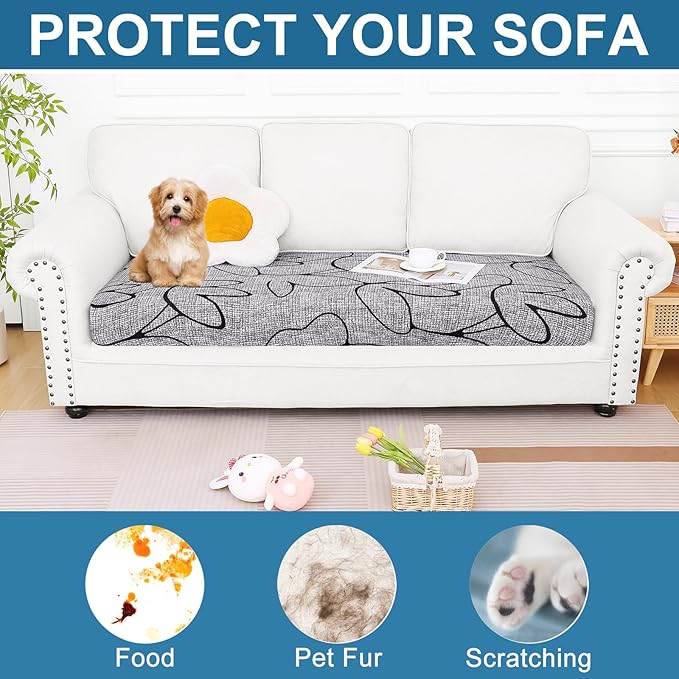 Smiry Printed Couch Cushion Covers, Stretch Soft Couch Covers for Sofa, Washable Non-Slip Sofa Slipcover Furniture Protector for Indoor and Outdoor (Large, Grey and Black)