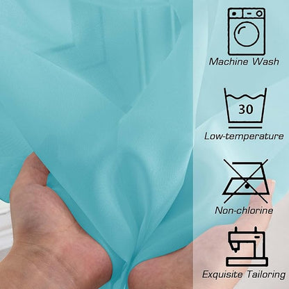 OWENIE Aqua Sheer Curtains for Bedroom Living Room 54 Inch Length 2 Panels Set, Soft Solid Light Filtering Sheer Short Curtains for Small Window, 2 Pcs Total 84 Width 54 Long, Aqua
