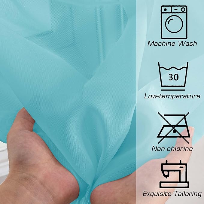 OWENIE Aqua Sheer Curtains for Bedroom Living Room 72 Inches Long 2 Panels Set, Modern Light Filtering Sheer Curtain Rod Pocket Clear Drapes for Window Sliding Door, Aqua, Each 42 x 72 Inch