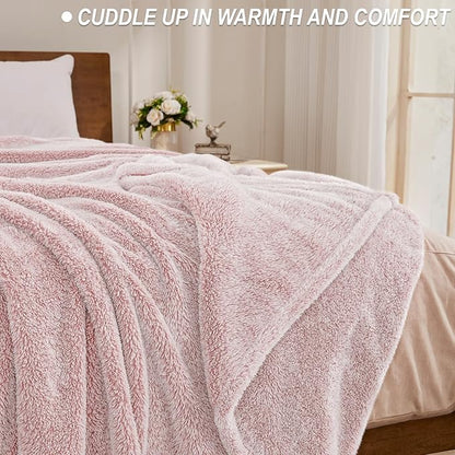 Exclusivo Mezcla Plush Fuzzy Fleece Throw Blanket Extra Large, Super Soft, Fluffy and Warm Blankets for Couch, Bed, All Season (Mixed Dusty Pink, 50x70 inches)