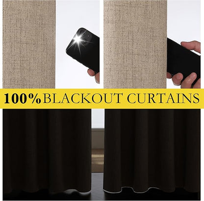 NICETOWN Burlap Vintage Open Linen Weave Flax Thermal Curtains, 100% Blackout Curtains 72" Long for Dining Room, Soundproof Window Treatment Drapes for Hall Room, 52" Wide Per Panel, Set of 2