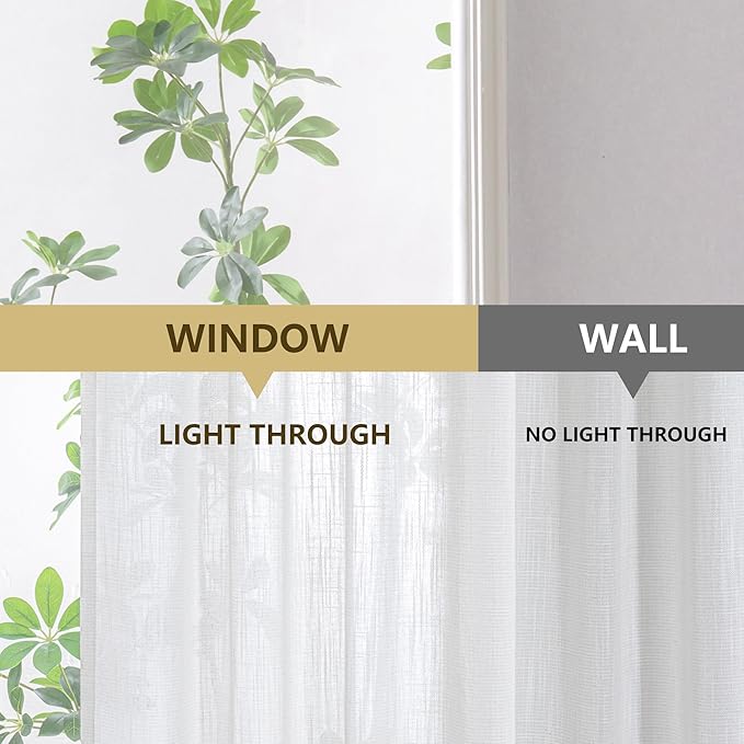 MYSKY HOME Small Window Natural Curtains for Kitchen, Short Cafe Curtains 24 Inches Long Semi Sheer Light Filtering Window Panels Rod Pocket Valance Drapes for Bathroom Basement, 2 Panels, 34" Wide