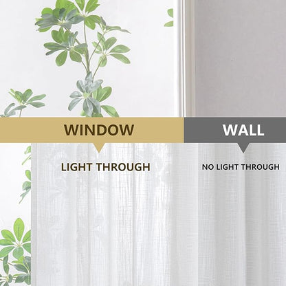 MYSKY HOME Small Window Natural Curtains for Kitchen, Short Cafe Curtains 24 Inches Long Semi Sheer Light Filtering Window Panels Rod Pocket Valance Drapes for Bathroom Basement, 2 Panels, 34" Wide