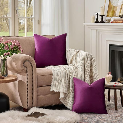 GIGIZAZA Decorative Couch Throw Pillow Covers,Set of 2 Purple Square Pillow Cushion Covers 22x22,Pillow Cases Velvet Pillow Covers