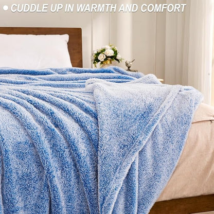 Exclusivo Mezcla Plush Fuzzy Fleece Throw Blanket Extra Large, Super Soft, Fluffy and Warm Blankets for Couch, Bed, All Season (Mixed Cobalt Blue, 50x70 inches)