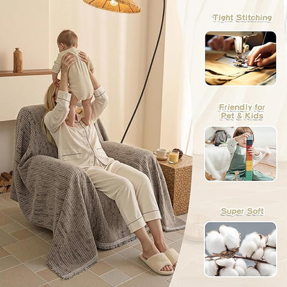 MYSKY HOME Oversized Armchair Couch Cover for 1 Cushion Couch, Washable Sofa Protector, Chair Couch Covers Sofa Covers Sofa Throws Sofa Slipcovers Futon Cover for Pet, Kid, 71"X91", Sand