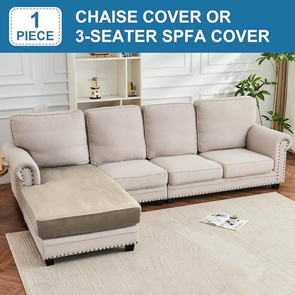 Couch Cover Velvet Chaise Cushion Cover for Sectional Sofas - Elastic L-Shaped Sofa Seat Covers Washable, Slipcover Protector (1-Piece, Taupe)