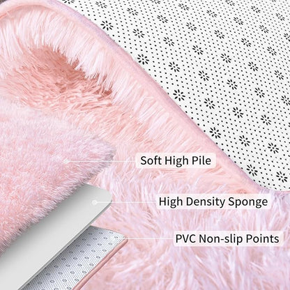 Soft Shag Runner Rugs for Girls Bedroom, 2x6 Pink Fluffy Throw Area Rug Non Slip for Hallways Kids Bedside Dorm, Long Shaggy Furry Carpet for Nursery Living Room