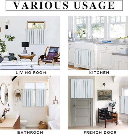 RYB HOME Short Curtains for Bedroom, Room Darkening Insulated Summer Heat Light UV Blocking Energy Saving Drapes for Nursery, Width 34 by Length 45, Greyish White, Set of 2