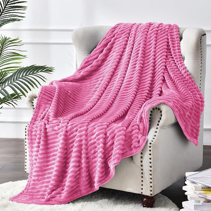 BEDELITE Fleece Throw Blanket for Couch – 3D Ribbed Jacquard Soft and Warm Decorative Fuzzy Blanket – Cozy, Fluffy, Plush Lightweight Hot Pink Throw Blankets for Bed, Sofa, 50x60 inches