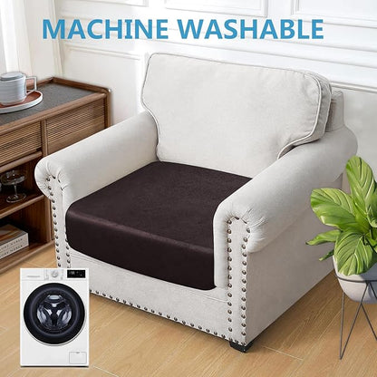 Leather Look Couch Cushion Covers Sofa Seat Slipcovers Sets Couches Furniture Protector for Sectional Armchair Loveseat Pets Kids Stretch Spandex Fabric (1 Cushion Armchair, Chocolate)