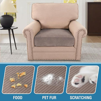 H.VERSAILTEX Velvet Stretch Couch Cushion Cover Plush Cushion Slipcover for Chair Cushion Furniture Protector Seat Cushion Sofa Cover (1 Piece Armchair Cushion Covers, Taupe Striped)