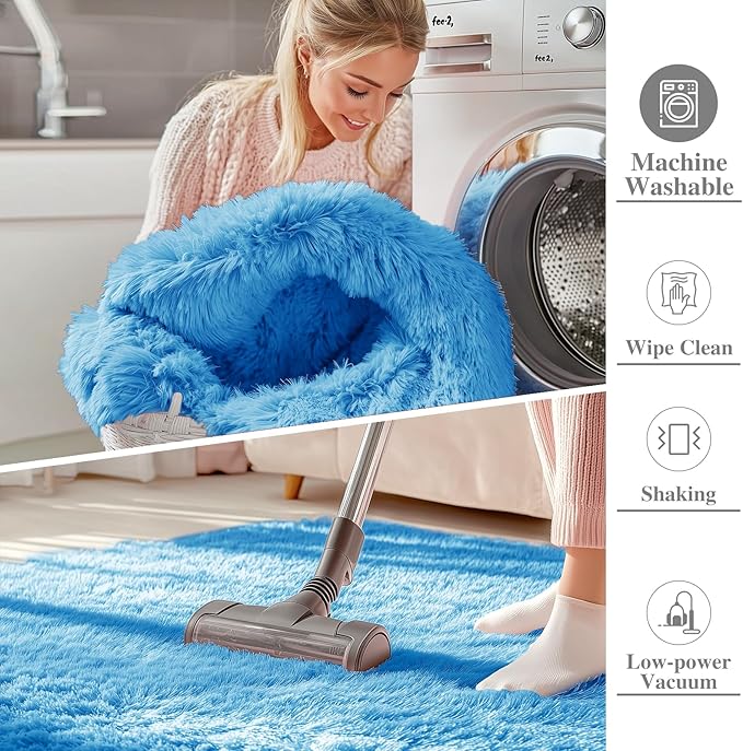 OLANLY 2x8 Machine Washable Runner Rugs for Hallway, Soft Fluffy Shaggy Bedside Rugs for Bedroom, Living Room, Indoor Floor Carpet for Kids Girls and Boys, Home Decor Aesthetic, Bright Blue