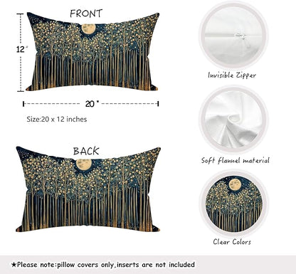 Rustic William Morris Night Moon Forest Green Decor Pillow Covers 12x20,Vintage Botanical Nature Landscape Decorative Throw Pillow Covers for Home Bedroom Living Room