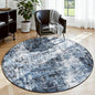 Rugflix Round Area Rugs 4Ft for Living Room, 4x4 Washable Rug Stain-Resistant Low Pile, Modern Dark Carpet for Dining Room Home Office Kid Room Nursery Bedroom, Navy Blue/Black