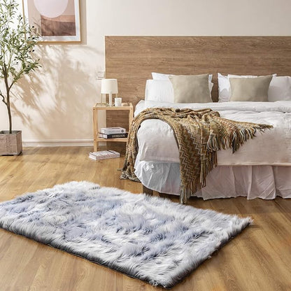 Ashler Faux Fur Rug, Fluffy Shaggy Area Rug Ultra Soft 3 x 5 Feet Rectangle Fur Rug Frosted Bottom Blue Fuzzy Rug Machine Washable Shag Rug, Nursery Decor Throw Rugs for Bedroom, Living Room