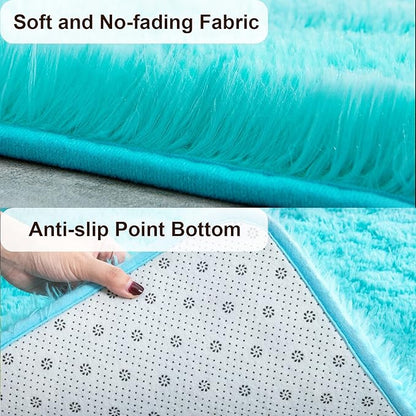 TWINNIS Super Soft Shaggy Rugs Fluffy Carpets, 5x8 Feet, Indoor Modern Plush Area Rugs for Living Room Bedroom Kids Room Nursery Home Decor, Upgrade Anti-Skid Rectangular Fuzzy Rug, Blue