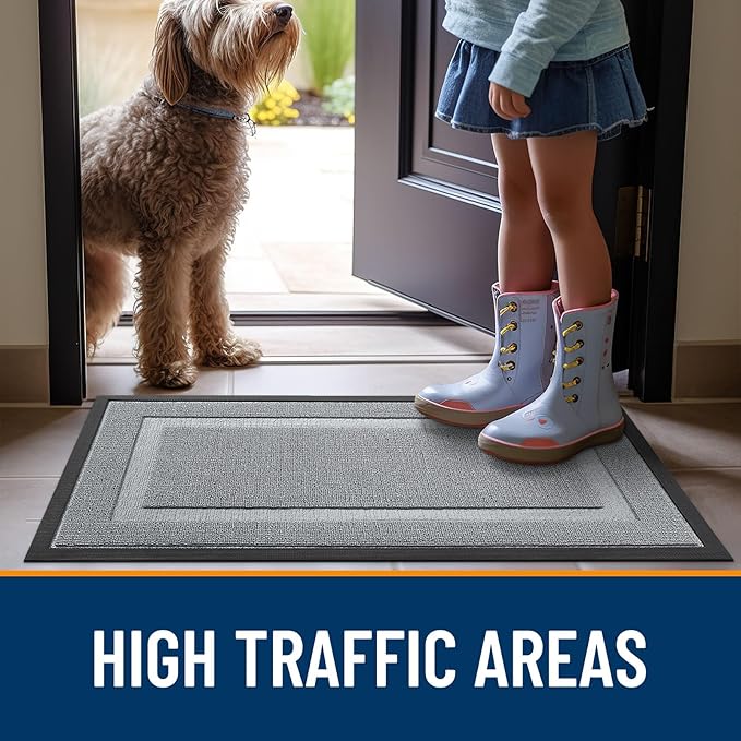 OLANLY Front Door Mat Indoor Outdoor Entrance, Waterproof All-Season, All-Weather Doormat, Sturdy Natural Rubber, Low Profile, Easy Clean Patio Porch Entryway Mat, 71x23, Ash Gray