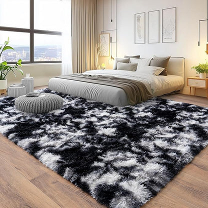 Pionblank Large Area Rug for Living Room 10x14, Fuzzy Modern Shag Rug, Fluffy Plush Non Slip Soft Furry Carpet for Bedroom Kids Room Nursery Teens Dorm Home Decor, Black White