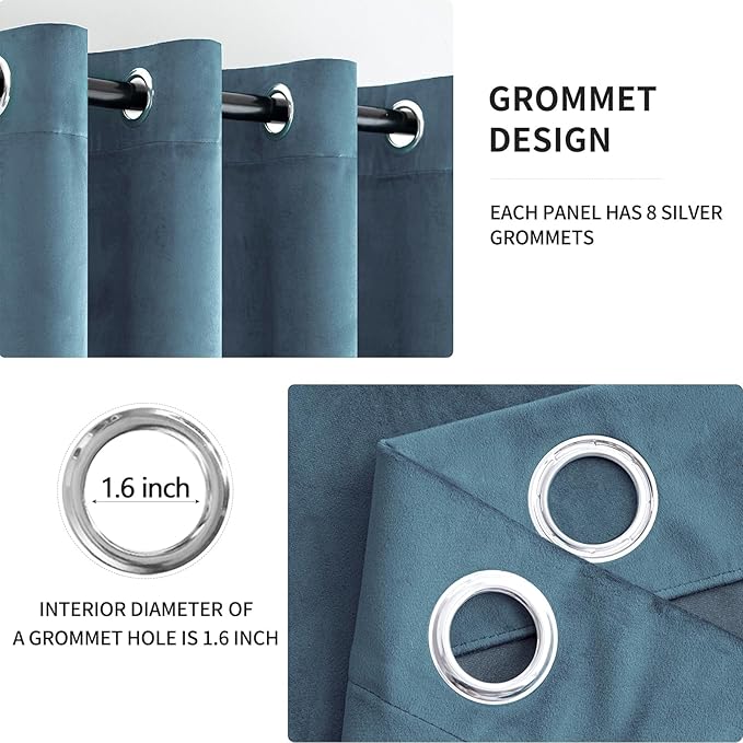MIULEE Velvet Curtains - Dark Slate, Elegant Grommet, Thermal Insulated, Soundproof, Room Darkening Blue Black Out Curtains/Drapes for Classical Living Room, Bedroom Decor - 52 x 108 Inch, 2 Panels