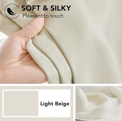 Deconovo Blackout Curtains, Thermal Insulated, W52 x L63 2 Panels, Back Tab, Machine Washable, Room-Darkening Drapes for Bedroom/Living Room Light Beige