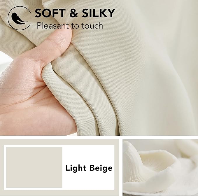 Deconovo Blackout Curtains, Thermal Insulated, W52 x L72 2 Panels, Back Tab, Machine Washable, Room-Darkening Drapes for Bedroom/Living Room Light Beige