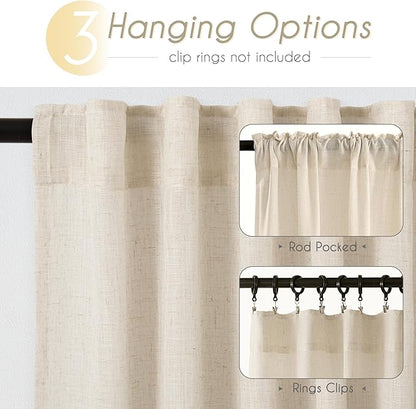 Apricot Linen Curtain 96 inch Length 2 Panels Set Back Tab Light Filtering Living Room Curtain Drapes Home Office Modern Minimalist Decor Farmhouse Boho Neutral Cream Semi Sheer Curtain 96 inch Long