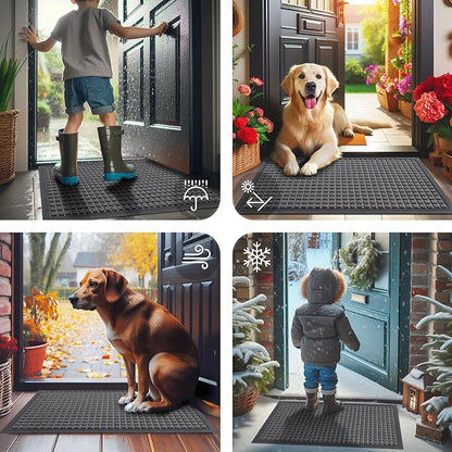 Smiry Front Door Mat Outside Entrance, Heavy Duty Natural Rubber Doormat, Non Slip, Trap Dirt and Moisture, Easy Clean, Low Profile Welcome Floor Mats for Indoor Outdoor Entry, 47x23 Inch, Grey