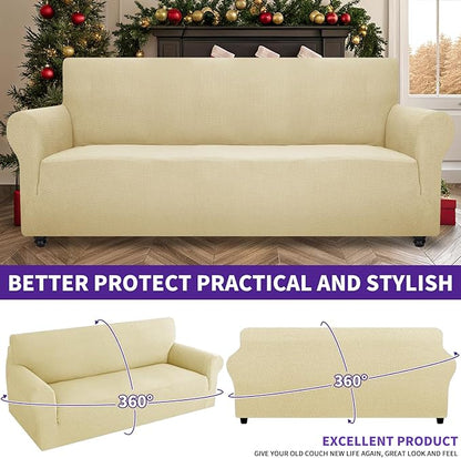ZNSAYOTX Super Stretch Couch Cover (72"-92") Universal Sofa Covers with Elastic Bottom, Dog Cat Pets Friendly Washable Furniture Protector Fitted Sofa Slipcovers Stay in Place (Beige, Sofa)