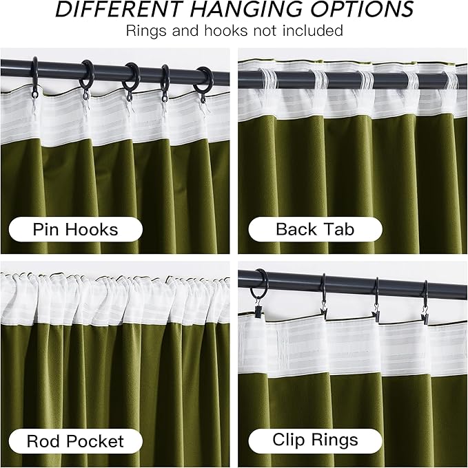 RYB HOME Moss Green Velvet Curtains 72 inches with Hook Belt, Soft Fabric Room Darkening Thermal Insulated Luxurious Home Decor Curtains for Living Room Bedroom, W 42" x L 72", 2 Panels Set