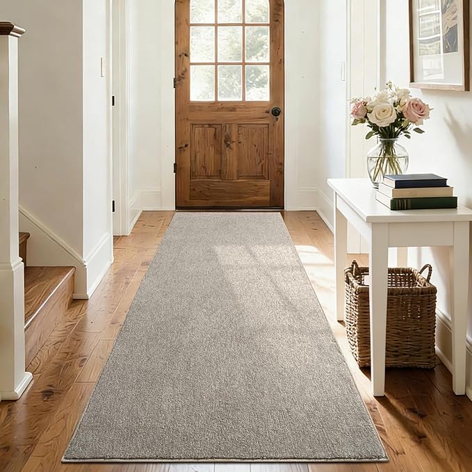 FinRèc 2x6 Washable Runner Rugs for Kitchen Hallway Bedroom, Low Pile Thin Rug Solid Color, Non-Slip Carpet Indoor for Home Decor (Light Tan)