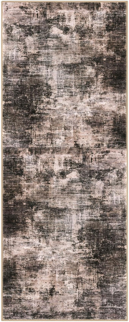 IOHOUZE Abstract Runner Rug 2x5 Ft Washable Runners for Hallways, Non Slip Kitchen Runner Printed Faux Wool Entryway Runner Indoor, Modern Abstract Floor Carpet for Hall Kitchen Bedroom, Brown/Rust