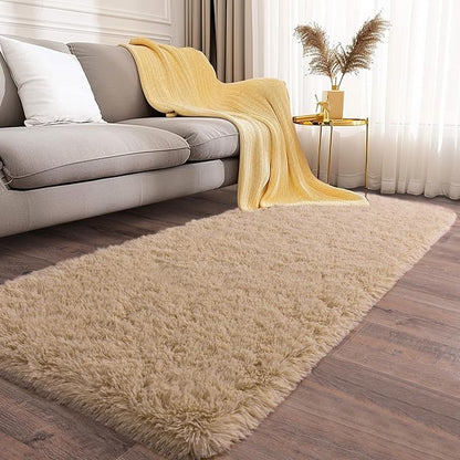Soft Runner Rugs for Bedroom Hallways, 2x6 Beige Fluffy Shag Throw Area Rug Non Slip for Bedside Dorm, Long Shaggy Furry Carpet for Nursery Living Room