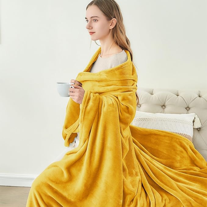 BEDELITE Fleece Blanket Twin Size Yellow Throw Blanket for Couch & Bed, Luxury Plush Cozy Fuzzy Blanket 60x80 inches, Super Soft Warm Lightweight Throw Blanket for Travel Camping
