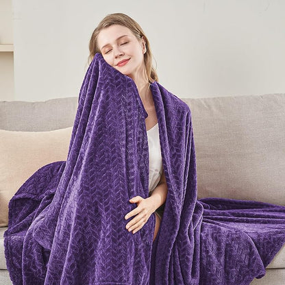 inhand Purple Fleece Twin Blanket, Super Soft Flannel Leaves Pattern Fuzzy Blanket for Couch Sofa Bed, 60 x 90 Inches