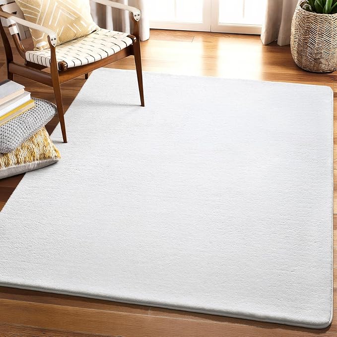 Amearea 4x4 Square Area Rugs for Bedroom Living Room, Modern White Thickened Memory Foam Rug, Fluffy Indoor Washable Rug Non Slip Minimalist Carpet for Entryway Kids Boys Girls Dorm Nursery Room Decor