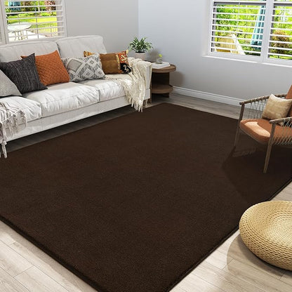 Amearea Large Modern Area Rugs for Bedroom Living Room, 6x9 Feet Brown Thickened Memory Foam Rug, Fluffy Indoor Washable Rugs Non Slip Minimalist Carpet for Boys Girls Dorm Nursery Room Decor