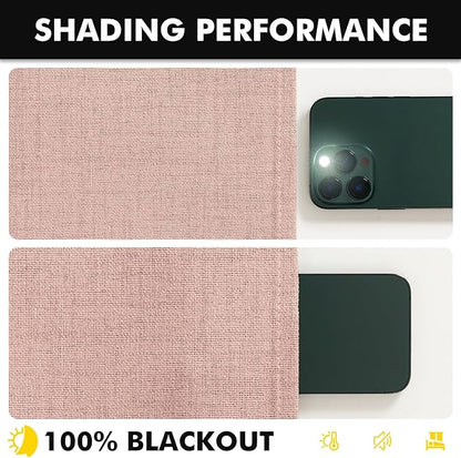 MIULEE 100% Blackout Linen Curtains for Bedroom, Blush Pink Solid Luxury Decor Thermal Insulation Room Darkening Drapes for Living Room Nursery Back Tab Rod Pocket 42 x 72 Inches, 2 Panels